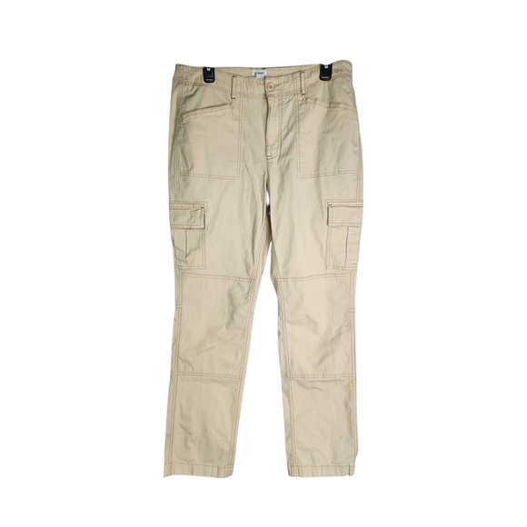 LL Bean Pants Women's 12 Beige Favorite Fit Stretch Canvas Cargo Utility Pockets - Picture 4 of 13